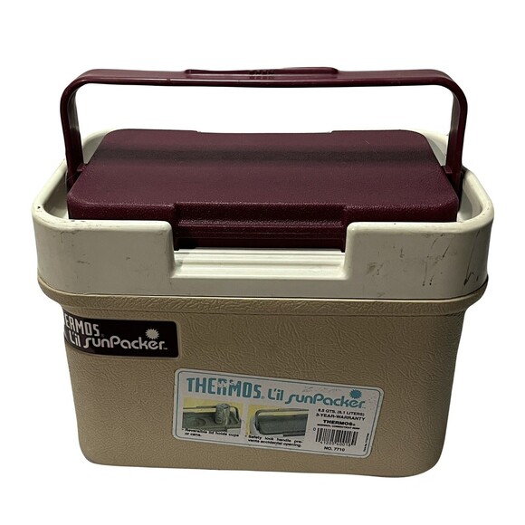 Thermos Other - Vintage Thermos L'il SunPacker 6.5 Qt Burgundy Beach Pool Cooler Lock Lid USA